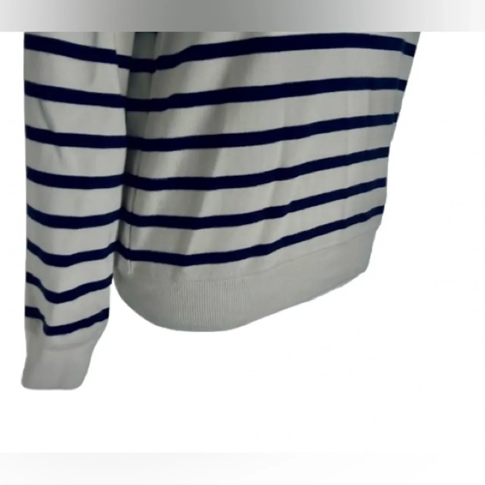 Cotton DEREK LAM IO Navy & Cream Knit Top Sweater Shirt Designer Gold Buttons SM - Picture 9 of 11